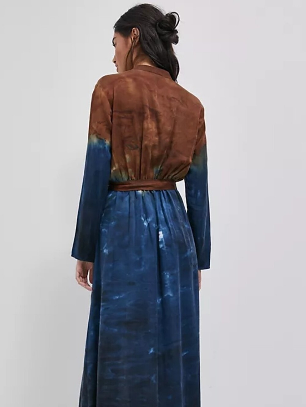 Anthropologie Cloth & Stone Perla Midi Shirt Dress Size Small Tie Dye Brown Blue